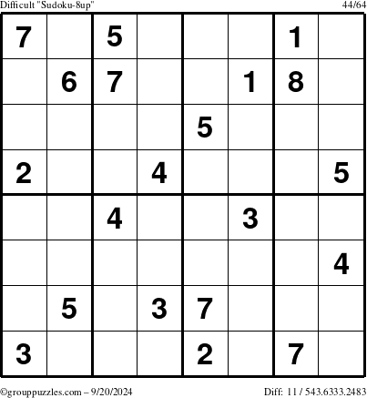 The grouppuzzles.com Difficult Sudoku-8up puzzle for Friday September 20, 2024