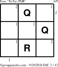 The grouppuzzles.com Easy TicTac-PQR puzzle for Friday September 20, 2024 with all 2 steps marked