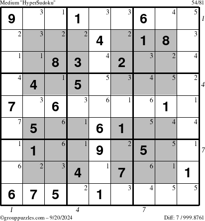 The grouppuzzles.com Medium HyperSudoku puzzle for Friday September 20, 2024 with all 7 steps marked