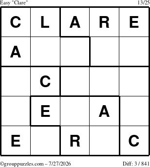 The grouppuzzles.com Easy Clare puzzle for Monday July 27, 2026
