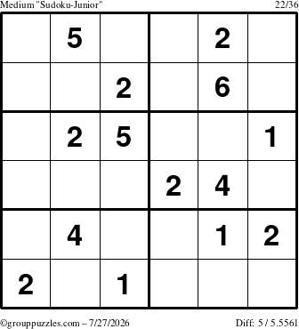 The grouppuzzles.com Medium Sudoku-Junior puzzle for Monday July 27, 2026