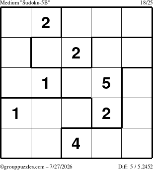 The grouppuzzles.com Medium Sudoku-5B puzzle for Monday July 27, 2026