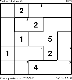 The grouppuzzles.com Medium Sudoku-5B puzzle for Monday July 27, 2026 with the first 3 steps marked