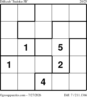 The grouppuzzles.com Difficult Sudoku-5B puzzle for Monday July 27, 2026