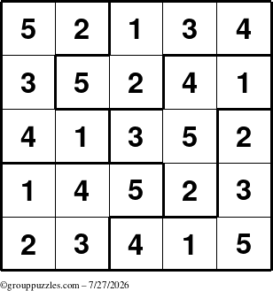The grouppuzzles.com Answer grid for the Sudoku-5B puzzle for Monday July 27, 2026