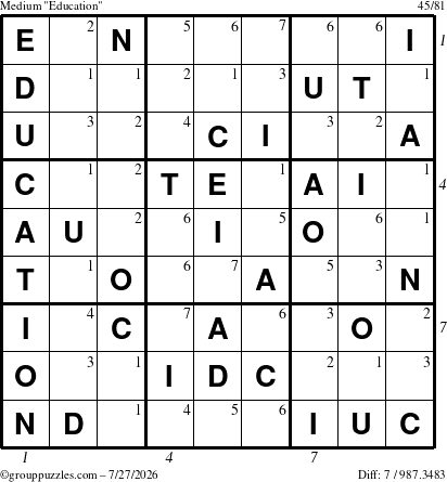 The grouppuzzles.com Medium Education-c1 puzzle for Monday July 27, 2026, suitable for printing, with all 7 steps marked