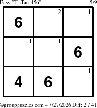 The grouppuzzles.com Easy TicTac-456 puzzle for Monday July 27, 2026 with the first 2 steps marked