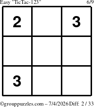 The grouppuzzles.com Easy TicTac-123 puzzle for Saturday July 4, 2026