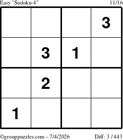 The grouppuzzles.com Easy Sudoku-4 puzzle for Saturday July 4, 2026