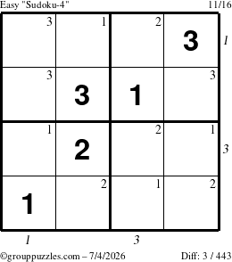 The grouppuzzles.com Easy Sudoku-4 puzzle for Saturday July 4, 2026 with all 3 steps marked