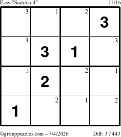 The grouppuzzles.com Easy Sudoku-4 puzzle for Saturday July 4, 2026 with the first 3 steps marked