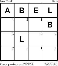 The grouppuzzles.com Easy Abel puzzle for Saturday July 4, 2026 with the first 3 steps marked