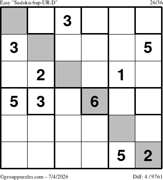 The grouppuzzles.com Easy Sudoku-6up-UR-D puzzle for Saturday July 4, 2026
