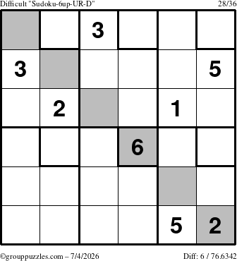 The grouppuzzles.com Difficult Sudoku-6up-UR-D puzzle for Saturday July 4, 2026