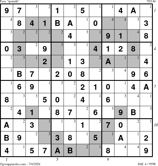 The grouppuzzles.com Easy tpsmith puzzle for Saturday July 4, 2026 with all 4 steps marked