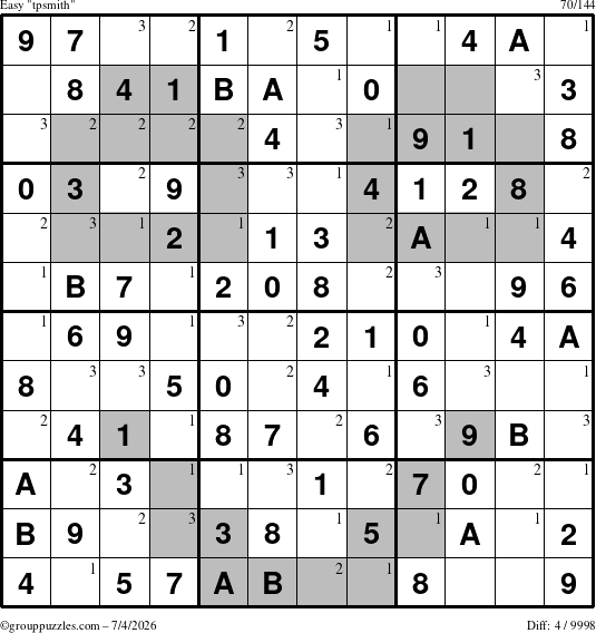 The grouppuzzles.com Easy tpsmith puzzle for Saturday July 4, 2026 with the first 3 steps marked
