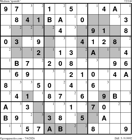 The grouppuzzles.com Medium tpsmith puzzle for Saturday July 4, 2026 with the first 3 steps marked