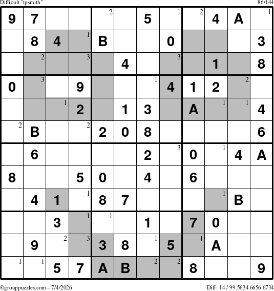 The grouppuzzles.com Difficult tpsmith puzzle for Saturday July 4, 2026 with the first 3 steps marked