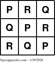 The grouppuzzles.com Answer grid for the TicTac-PQR puzzle for Friday January 30, 2026