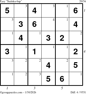 The grouppuzzles.com Easy Sudoku-6up puzzle for Friday January 30, 2026 with all 4 steps marked