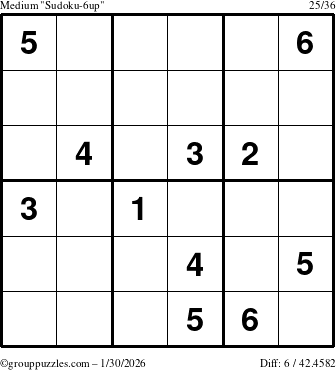 The grouppuzzles.com Medium Sudoku-6up puzzle for Friday January 30, 2026