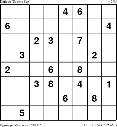 The grouppuzzles.com Difficult Sudoku-8up puzzle for Friday January 30, 2026