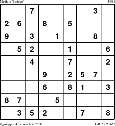 The grouppuzzles.com Medium Sudoku puzzle for Friday January 30, 2026