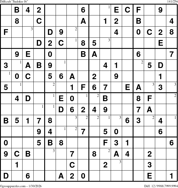 The grouppuzzles.com Difficult Sudoku-16 puzzle for Friday January 30, 2026 with the first 3 steps marked