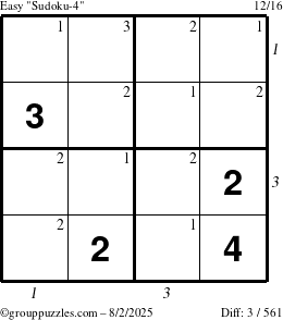 The grouppuzzles.com Easy Sudoku-4 puzzle for Saturday August 2, 2025 with all 3 steps marked