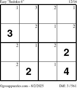 The grouppuzzles.com Easy Sudoku-4 puzzle for Saturday August 2, 2025 with the first 3 steps marked