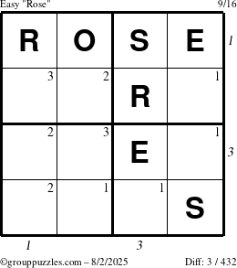The grouppuzzles.com Easy Rose puzzle for Saturday August 2, 2025 with all 3 steps marked