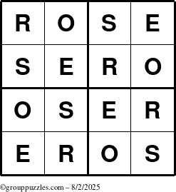 The grouppuzzles.com Answer grid for the Rose puzzle for Saturday August 2, 2025