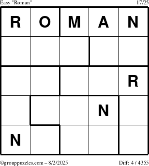 The grouppuzzles.com Easy Roman puzzle for Saturday August 2, 2025