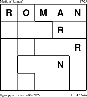 The grouppuzzles.com Medium Roman puzzle for Saturday August 2, 2025