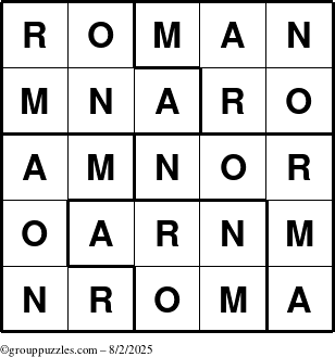 The grouppuzzles.com Answer grid for the Roman puzzle for Saturday August 2, 2025