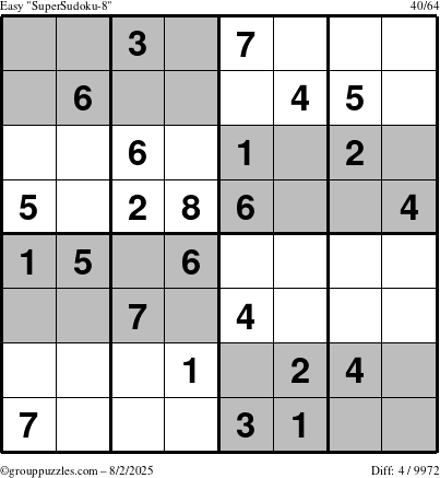 The grouppuzzles.com Easy SuperSudoku-8 puzzle for Saturday August 2, 2025