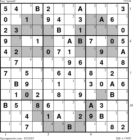 The grouppuzzles.com Easy tpsmith puzzle for Saturday August 2, 2025, suitable for printing, with all 4 steps marked