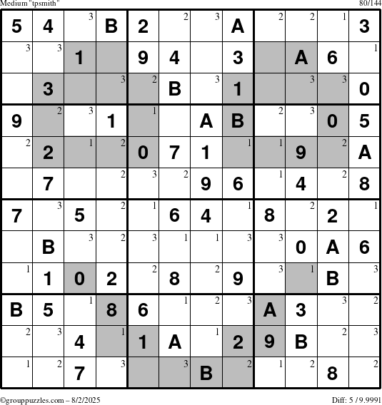 The grouppuzzles.com Medium tpsmith puzzle for Saturday August 2, 2025 with the first 3 steps marked