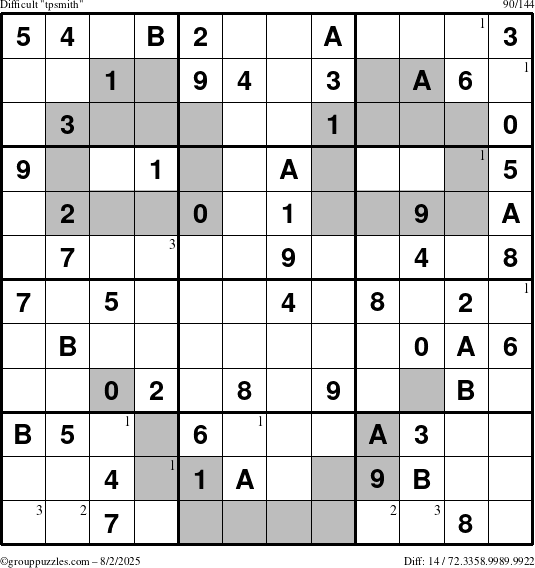 The grouppuzzles.com Difficult tpsmith puzzle for Saturday August 2, 2025 with the first 3 steps marked