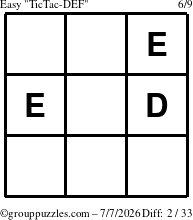 The grouppuzzles.com Easy TicTac-DEF puzzle for Tuesday July 7, 2026