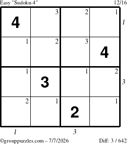 The grouppuzzles.com Easy Sudoku-4 puzzle for Tuesday July 7, 2026 with all 3 steps marked