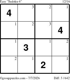 The grouppuzzles.com Easy Sudoku-4 puzzle for Tuesday July 7, 2026 with the first 3 steps marked