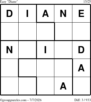 The grouppuzzles.com Easy Diane puzzle for Tuesday July 7, 2026