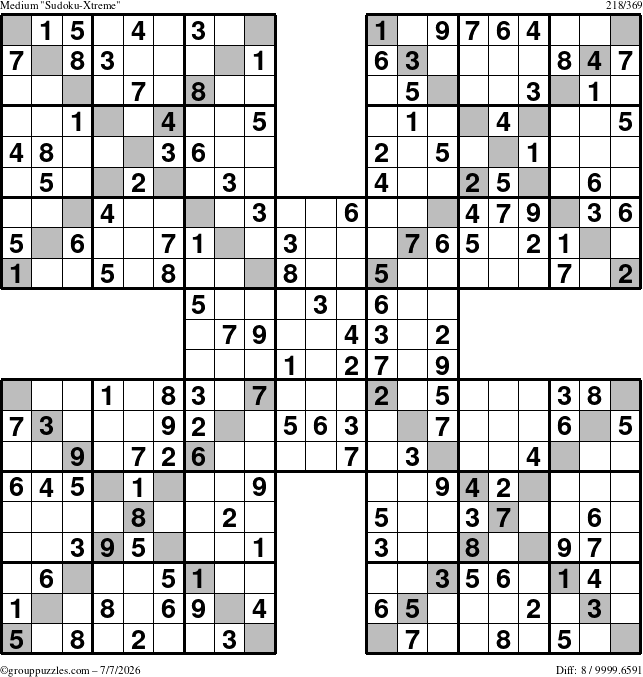 The grouppuzzles.com Medium Sudoku-Xtreme puzzle for Tuesday July 7, 2026
