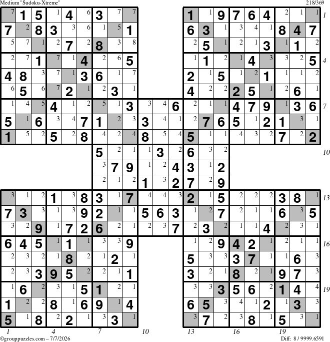 The grouppuzzles.com Medium Sudoku-Xtreme puzzle for Tuesday July 7, 2026, suitable for printing, with all 8 steps marked