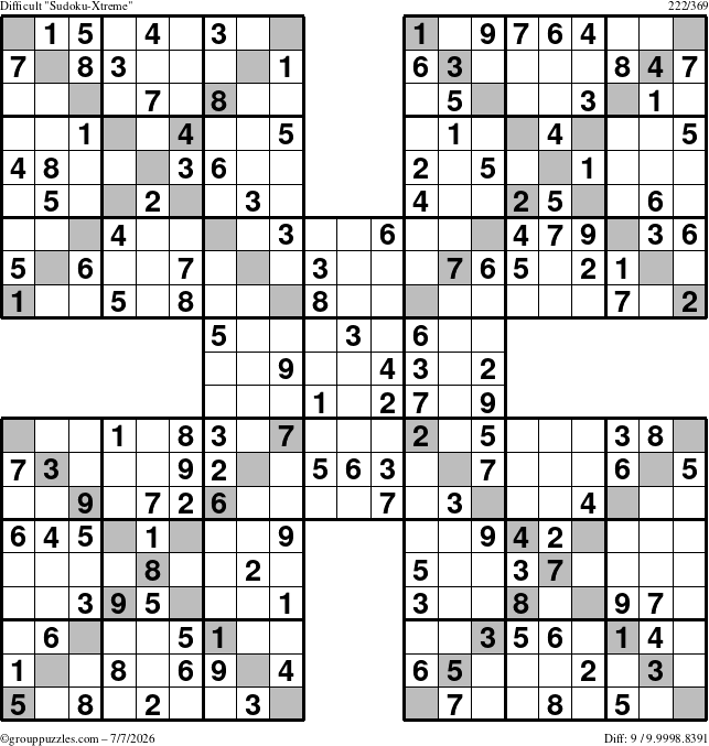 The grouppuzzles.com Difficult Sudoku-Xtreme puzzle for Tuesday July 7, 2026