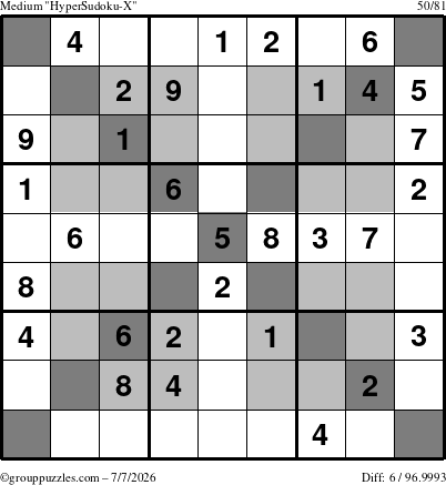 The grouppuzzles.com Medium HyperSudoku-X puzzle for Tuesday July 7, 2026