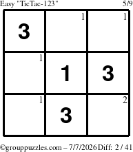 The grouppuzzles.com Easy TicTac-123 puzzle for Tuesday July 7, 2026 with the first 2 steps marked