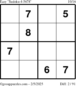 The grouppuzzles.com Easy Sudoku-4-5678 puzzle for Wednesday February 5, 2025