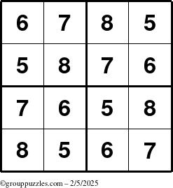 The grouppuzzles.com Answer grid for the Sudoku-4-5678 puzzle for Wednesday February 5, 2025